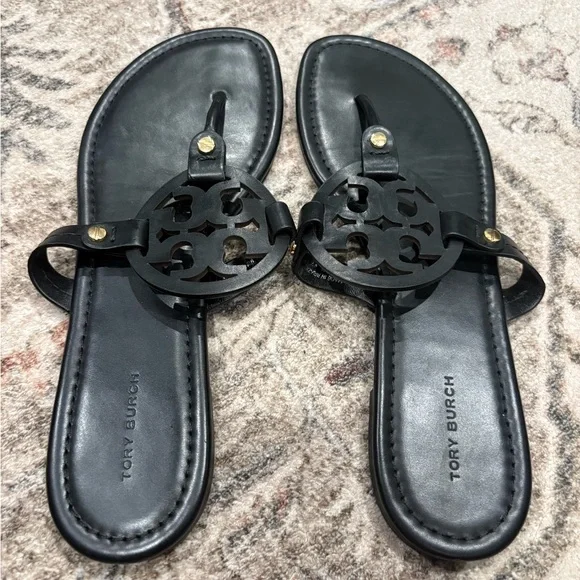 Tory Burch Black Sandals with Gold Details - Picture 3 of 4